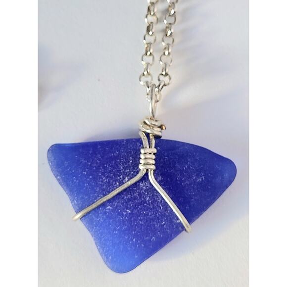Seaglass Necklace Cobalt Blue Sea Glass Handmade Beach Sea Glass Sterling Silver - Picture 5 of 12